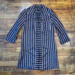 A.P.C.‎ Women's Striped Midi Dress Lace V-Neck Pointed Collar 3/4 Sleeve Size 36